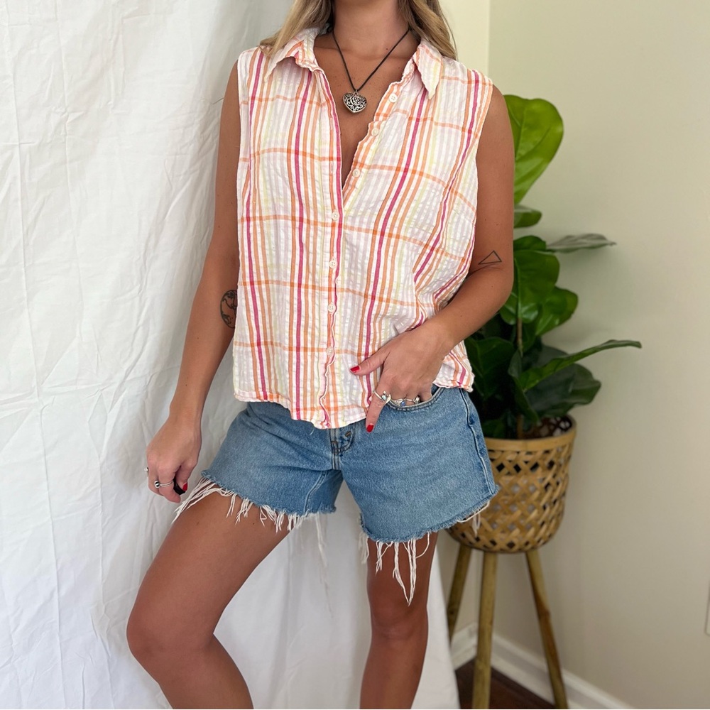 Y2K Plaid Button Up Tank Top